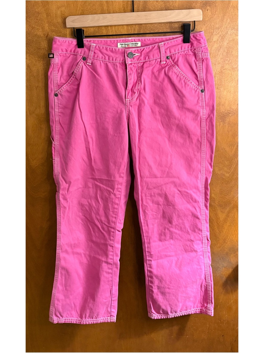 Vintage Y2K Ralph Lauren Pink Cropped Carpenter Flare Jeans 8 Low Rise Mcbling